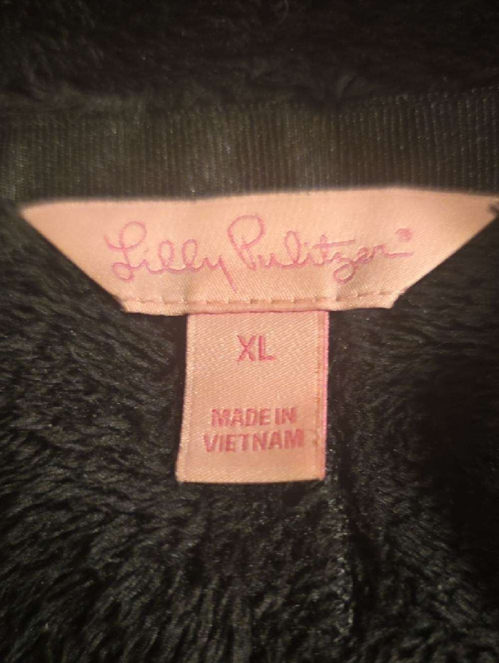 Lilly Pulitzer Black Plush Zip Jacket with Pink Palm Detail - Picture 4 of 5